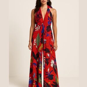 Cantao Bold Red Floral Sleeveless Jumpsuit